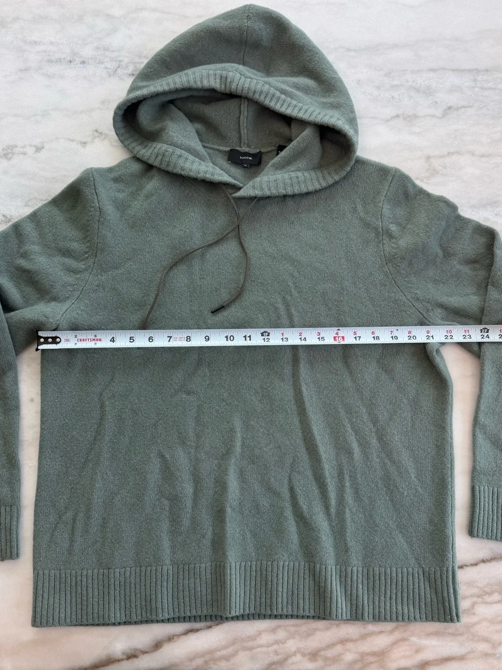 Vince Merino Wool Yak Blend Knit Hoodie Sage Green Quiet Luxury Men Size XL